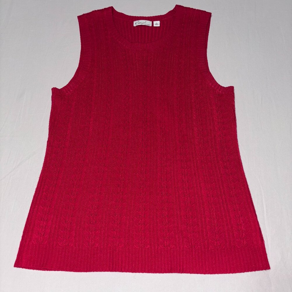 Kim Rogers Red Cable Knit Sleeveless Sweater‎ Tank Top L Soft Acrylic Knit